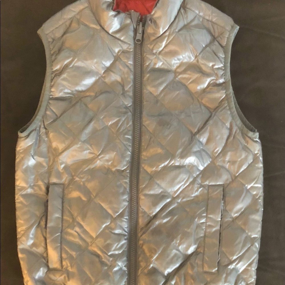 Crewcuts Vest Jacket - Kids’ Size 8, grayish silver with burgundy interior